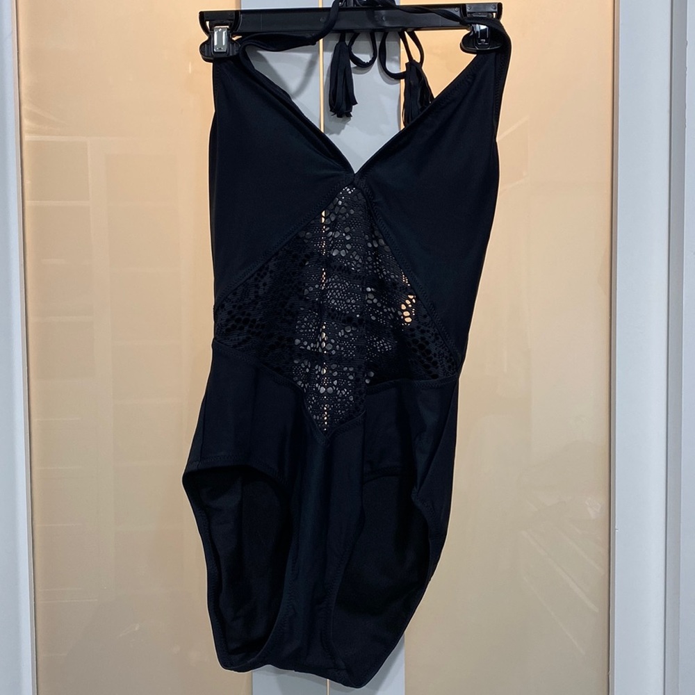 NEW Mossimo black one piece cut out black crochet swimsuit